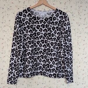 Liz Claiborn Cardigan Sweater XL All Cotton Boxy Style Crew Animal Print Button